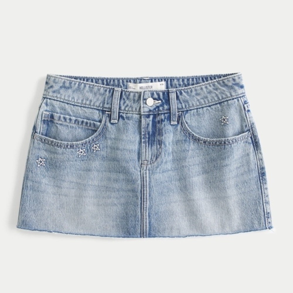Hollister Low-Rise Star Embroidered Denim Mini Skort NWT